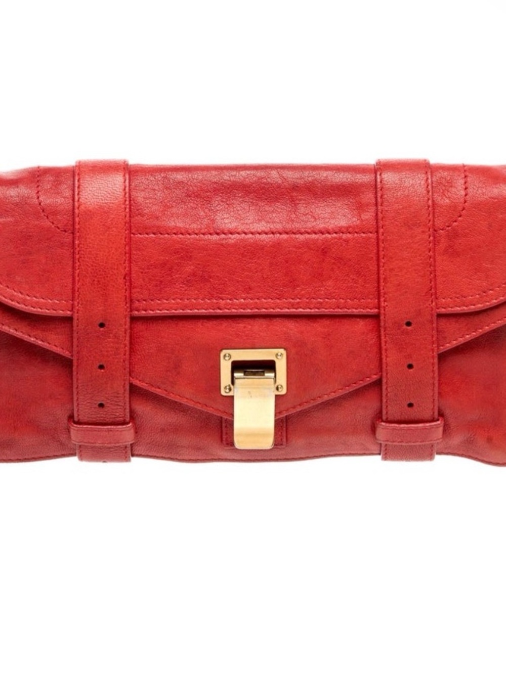 Proenza Schouler Red Leather Strap-Front Clutch with Gold Lock